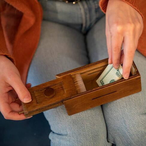 Bits and Pieces - Japanese Secret Puzzle Box - Camouflage Your Cash Money Holder - Brain Teaser - Wooden Secret Compartment Brain Game in Saudi Arabia