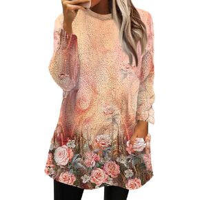 Fleece Pullover Women Fuzzy Sweaters for Women Crew Neck Sweatshirts Winter Warm Loungewear Tops with Pockets in Saudi Arabia
