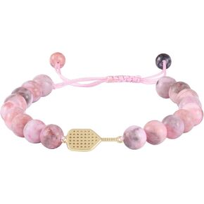 Adjustable Pickleball Bracelet with Crystal Paddle Charm, Pink and Black Beaded Design, Sports Jewelry Gift in Kuwait