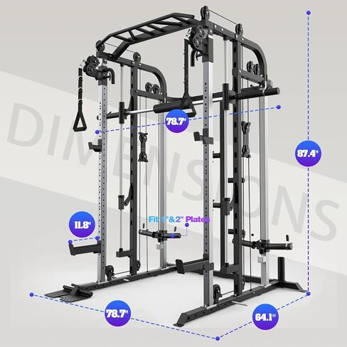 Smith Machine with 140 Lbs Cast Iron Weight Plates Home Gym, Squat Rack with LAT Pull Down System, Power Cage with Smith Bar, Black in Kuwait