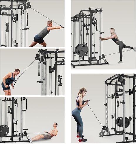 Smith Machine with 140 Lbs Cast Iron Weight Plates Home Gym, Squat Rack with LAT Pull Down System, Power Cage with Smith Bar, Black in Kuwait