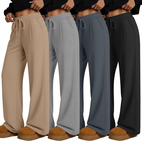 4 Pack Women's Lounge Pants Wide Leg Yoga Pants with Pockets Drawstring Workout Sweatpants Casual Jogger Multipack in Saudi Arabia