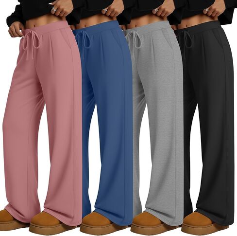 4 Pack Women's Lounge Pants Wide Leg Yoga Pants with Pockets Drawstring Workout Sweatpants Casual Jogger Multipack in Saudi Arabia