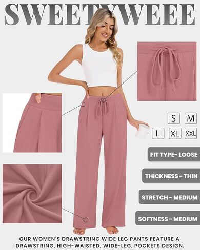 4 Pack Women's Lounge Pants Wide Leg Yoga Pants with Pockets Drawstring Workout Sweatpants Casual Jogger Multipack in Saudi Arabia