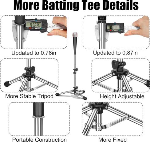 Tee Baseball Batting Tee Softball Tee Travel Teeat Tee ، ارتفاع قابل للتعديل سهل ، حامل ثلاثي القوائم مستقر (Tee Baseball ، Hue Steel) in Kuwait