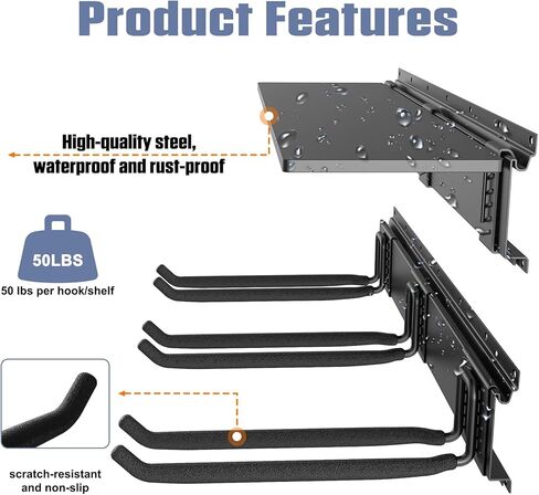 Walmann Wall Hound Garden Tool منظم للمرآب ، رف تخزين كرسي قابل للطي ، وسنانير تخزين أدوات 11 بوصة للمجرف ، والأشجار ، والسلالم ، ومستحضر ما يصل إلى 400 رطل in Kuwait