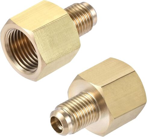 Brass Pipe Fitting，3/8 Inch Female x 1/4 Inch Male Flare Connector，SAE Brass Tube Adapter for Air Conditioner Gas Line Refrigeration HVAC，2 Pcs in Kuwait
