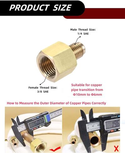 Brass Pipe Fitting，3/8 Inch Female x 1/4 Inch Male Flare Connector，SAE Brass Tube Adapter for Air Conditioner Gas Line Refrigeration HVAC，2 Pcs in Kuwait
