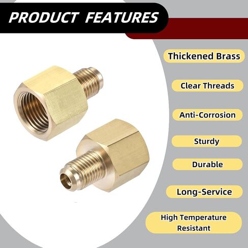Brass Pipe Fitting，3/8 Inch Female x 1/4 Inch Male Flare Connector，SAE Brass Tube Adapter for Air Conditioner Gas Line Refrigeration HVAC，2 Pcs in Kuwait