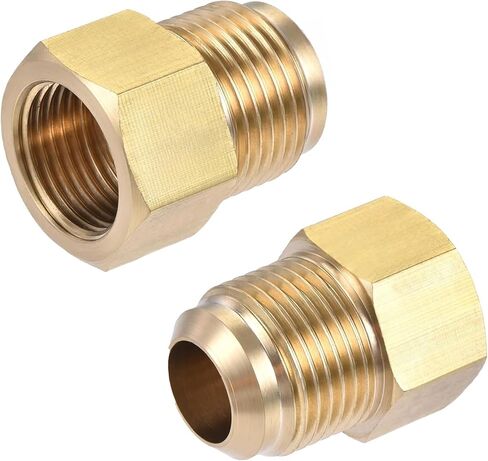 Brass Pipe Fitting，3/8 Inch Female x 1/4 Inch Male Flare Connector，SAE Brass Tube Adapter for Air Conditioner Gas Line Refrigeration HVAC，2 Pcs in Kuwait