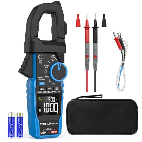 Digital Clamp Meter Multimeter - TEMIRUP Auto-ranging 6000 Counts Amp Voltage Tester with D-Shaped Jaw VFD Mode, Measuring NCV, AC/DC Voltage AC Current Temperature Capacitance Resistance Continuity in Kuwait