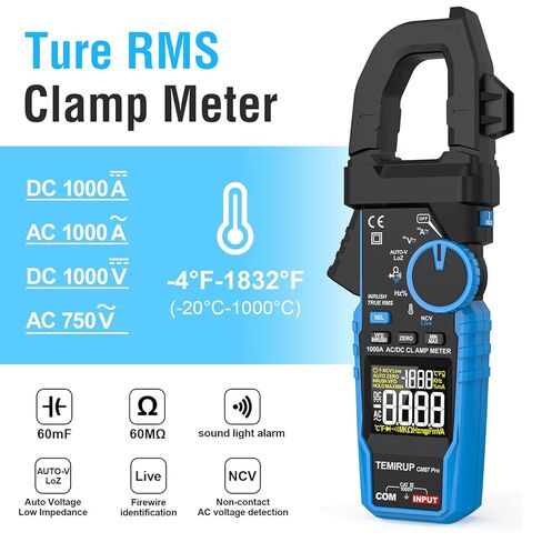 Digital Clamp Meter Multimeter - TEMIRUP Auto-ranging 6000 Counts Amp Voltage Tester with D-Shaped Jaw VFD Mode, Measuring NCV, AC/DC Voltage AC Current Temperature Capacitance Resistance Continuity in Kuwait