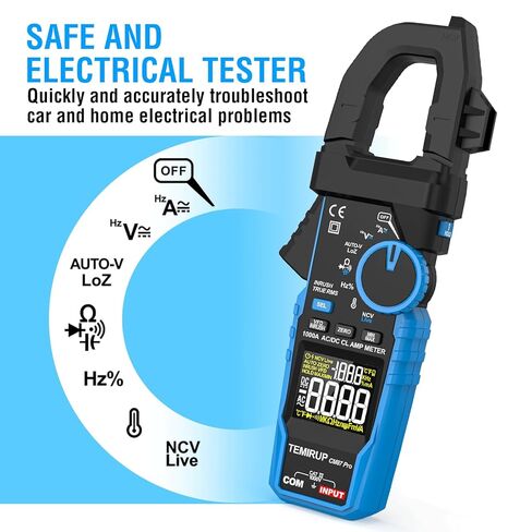 Digital Clamp Meter Multimeter - TEMIRUP Auto-ranging 6000 Counts Amp Voltage Tester with D-Shaped Jaw VFD Mode, Measuring NCV, AC/DC Voltage AC Current Temperature Capacitance Resistance Continuity in Kuwait
