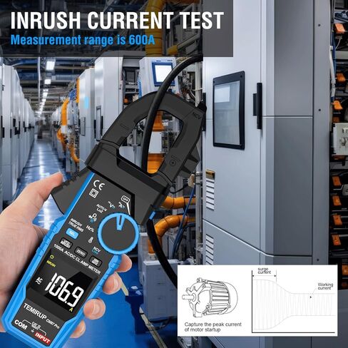 Digital Clamp Meter Multimeter - TEMIRUP Auto-ranging 6000 Counts Amp Voltage Tester with D-Shaped Jaw VFD Mode, Measuring NCV, AC/DC Voltage AC Current Temperature Capacitance Resistance Continuity in Kuwait