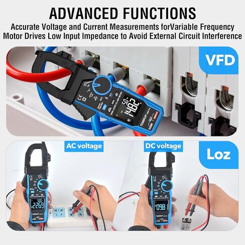 Digital Clamp Meter Multimeter - TEMIRUP Auto-ranging 6000 Counts Amp Voltage Tester with D-Shaped Jaw VFD Mode, Measuring NCV, AC/DC Voltage AC Current Temperature Capacitance Resistance Continuity in Kuwait