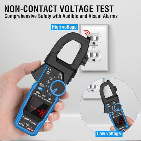 Digital Clamp Meter Multimeter - TEMIRUP Auto-ranging 6000 Counts Amp Voltage Tester with D-Shaped Jaw VFD Mode, Measuring NCV, AC/DC Voltage AC Current Temperature Capacitance Resistance Continuity in Kuwait