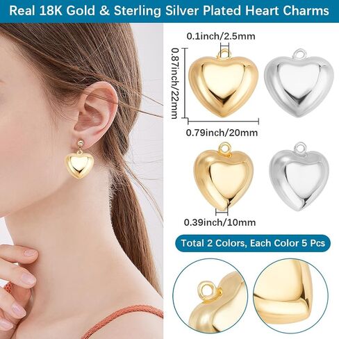 Beebeecraft 1 Box 18K/24K Gold Plated Small Heart Charms 3D Heart Dangle Pendant Charms with Jump Ring for Mother's Day Valentine's Gifts Jewelry Making Finding in Saudi Arabia