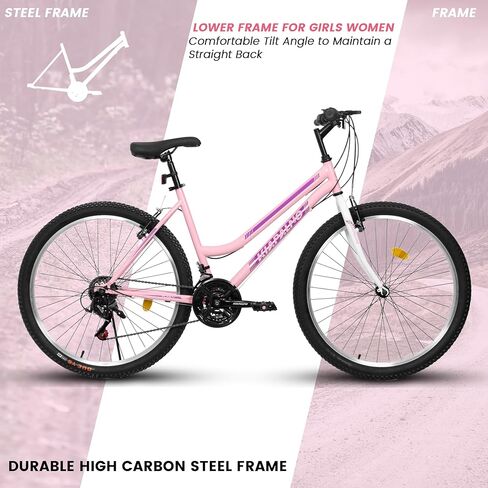 Girls Womens 24/26 Inch Mountain Bike, 21 Speed Summer Travel Gifts Bicycles, Female V-Brake Outdoor Cycling Commuting City Bike to School Work in Kuwait