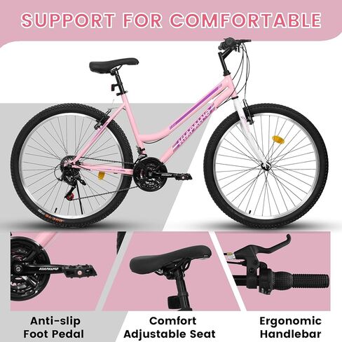 Girls Womens 24/26 Inch Mountain Bike, 21 Speed Summer Travel Gifts Bicycles, Female V-Brake Outdoor Cycling Commuting City Bike to School Work in Kuwait