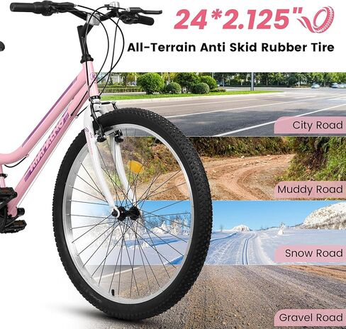 Girls Womens 24/26 Inch Mountain Bike, 21 Speed Summer Travel Gifts Bicycles, Female V-Brake Outdoor Cycling Commuting City Bike to School Work in Kuwait