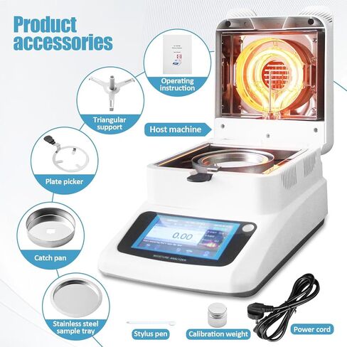 Moisture Analyzer with Rapid Heating & Drying (40-160°C) 120g-0.001g High-Precision Halogen Moisture Balance Moisture Determination for Food, Plants, Construction Materials 110V in Kuwait