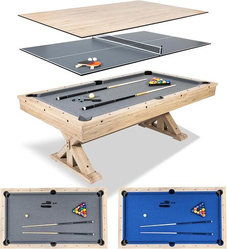 7 FT 3 in 1 Multi Game Pool Table with Dining Top Ping Pong Table Combo, Includes Pool Table Accessories and Tennis Paddles. in Kuwait