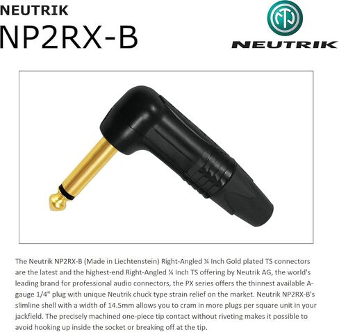 10 Foot - WBC-PRO-Guitar – 20 AWG - Low-Cap (18pF/ft) – Pro-Grade – Graphite-Based - Dual-Shielded Guitar, Bass, Instrument Cable with Neutrik Straight to Angled ¼ Inch (6.35mm) Gold TS Connectors in Saudi Arabia
