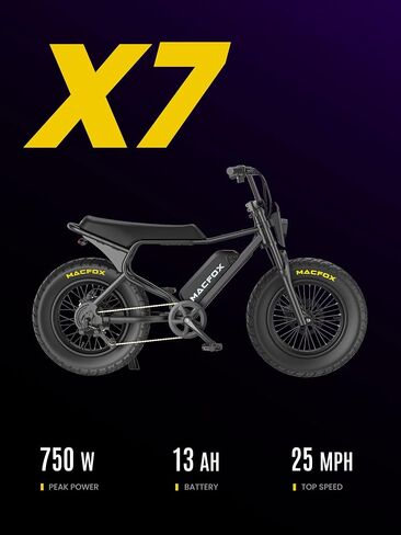 MACFOX X7 Electric Bike for Adults, 750W EBike with Hydraulic Brakes, 48V 13Ah Removable Battery 30 Mile Range, Upgraded 20x5.0 Rear Fat Tire for School/City/Town Commuting (UL2849 & Class-3) in Kuwait