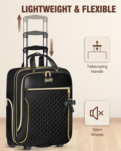 حمل على الأمتعة 22x14x9 شركة طيران معتمدة ، حقيبة Softside بحجم 20 بوصة مع 4 أجهزة كمبيوتر ، أمتعة خفيفة الوزن للنساء مع قفل TSA و 4 عجلات من الدوار ، حقائب حمل جانبية ناعمة للسفر ، الأسود in Saudi Arabia