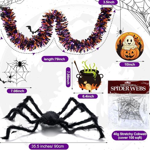 Soulchen 20 Pcs Halloween Golf Cart Decoration Kit Halloween Car Parade Decorations 35.5 Inch Fake Spider Web Decor 2 Pcs 6.6 ft Glitter Tinsel Pumpkin Garland and Sticker for Outdoor Party Decor in Saudi Arabia