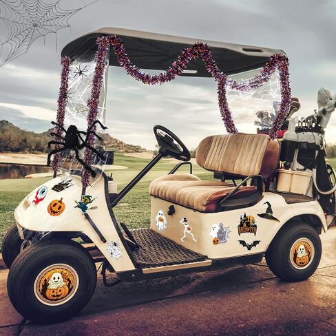 Soulchen 20 Pcs Halloween Golf Cart Decoration Kit Halloween Car Parade Decorations 35.5 Inch Fake Spider Web Decor 2 Pcs 6.6 ft Glitter Tinsel Pumpkin Garland and Sticker for Outdoor Party Decor in Saudi Arabia