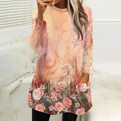 Fleece Pullover Women Fuzzy Sweaters for Women Crew Neck Sweatshirts Winter Warm Loungewear Tops with Pockets in Saudi Arabia