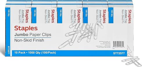 Staples 472506 Smooth Paper Clips Jumbo 100/Box 10 Boxes/Pack (A7026605/72578) in Saudi Arabia