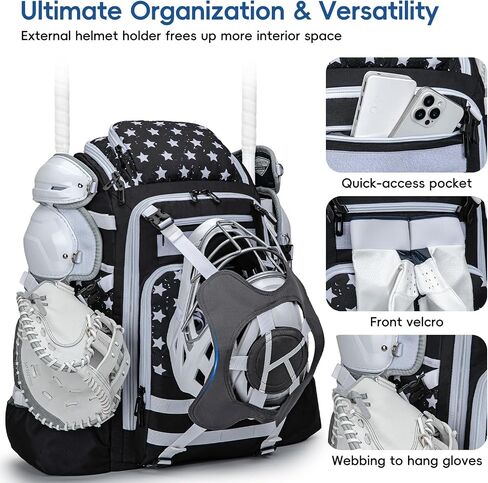 Catchers Gear Bag, 80L Baseball/Softball Backpack Holds 2 Sets of Gear with Shoe Compartment, Helmet Holder & Cooler Pocket in Saudi Arabia