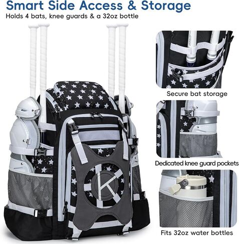 Catchers Gear Bag, 80L Baseball/Softball Backpack Holds 2 Sets of Gear with Shoe Compartment, Helmet Holder & Cooler Pocket in Saudi Arabia