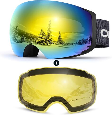 Odoland Magnetic Interchangeable Ski Goggles with 2 Lens, Large Spherical Frameless Snow Snowboard Goggles for Men Women in Saudi Arabia