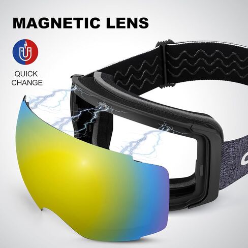 Odoland Magnetic Interchangeable Ski Goggles with 2 Lens, Large Spherical Frameless Snow Snowboard Goggles for Men Women in Saudi Arabia