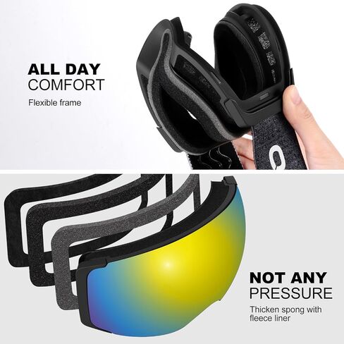 Odoland Magnetic Interchangeable Ski Goggles with 2 Lens, Large Spherical Frameless Snow Snowboard Goggles for Men Women in Saudi Arabia
