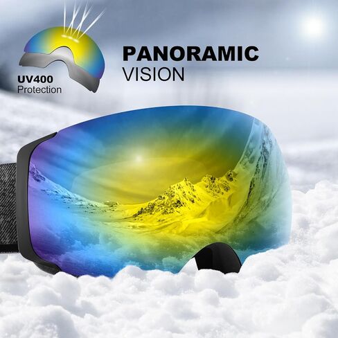 Odoland Magnetic Interchangeable Ski Goggles with 2 Lens, Large Spherical Frameless Snow Snowboard Goggles for Men Women in Saudi Arabia