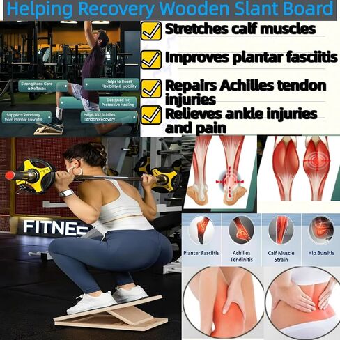 Portable Wooden Slant Board for Calf Stretching Squats Calf Stretcher Pilates Physical Therapy Equipment Adjustable Incline Board for Knees Ankle Heel Feet Leg in Kuwait
