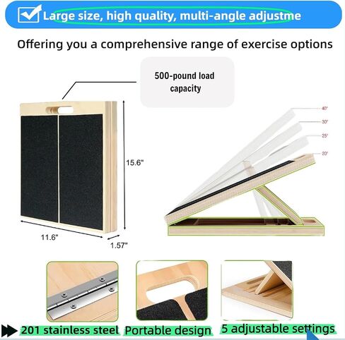 Portable Wooden Slant Board for Calf Stretching Squats Calf Stretcher Pilates Physical Therapy Equipment Adjustable Incline Board for Knees Ankle Heel Feet Leg in Kuwait