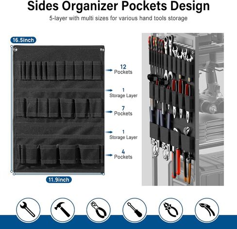 JUNNUJ Garage Large Power Tool Organizer Cart with 8 Outlet 3 USB Charging Station, Floor Rolling Drill and Tools Battery Storage Cart on Wheels, Heavy Duty Utility Rack Shelf with Power Strip in Kuwait