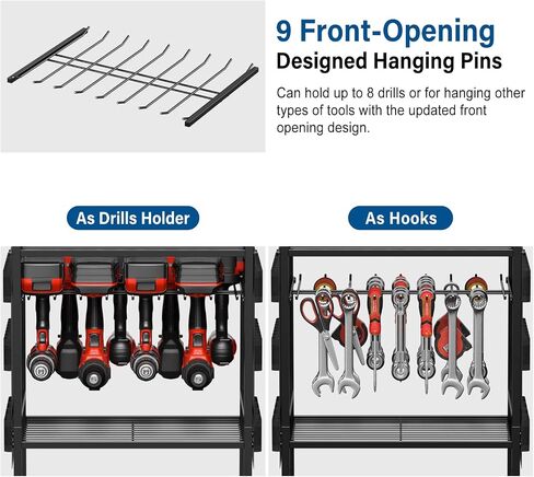 JUNNUJ Garage Large Power Tool Organizer Cart with 8 Outlet 3 USB Charging Station, Floor Rolling Drill and Tools Battery Storage Cart on Wheels, Heavy Duty Utility Rack Shelf with Power Strip in Kuwait