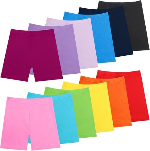 12Pack Vibrant Dance Shorts for Girls Aged 8-10, Bike Safety Shorts, Under Dress Dance Short,12 Vibrant Colors, Breathable in Kuwait