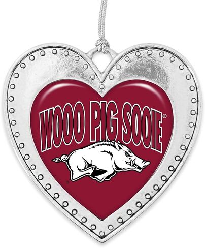 أركنساس Razorbacks Woo Pig Sooie عيد الميلاد على شكل قلب فضي معدني زخرفة هدية شجرة الديكور UA in Saudi Arabia