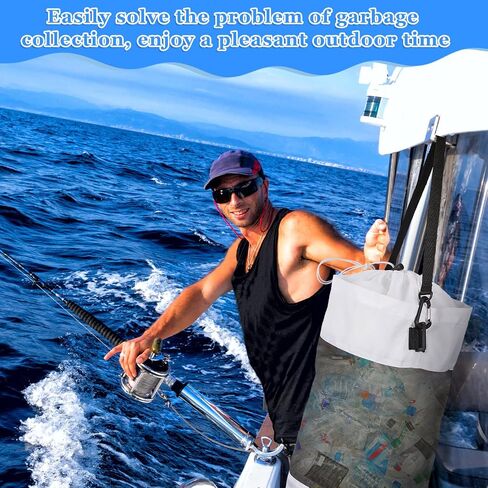 Portable Boat Trash Bag Reusable Container Outdoor Medium Hoop Mesh Trash Bags Reusable Garbage Container Cabin Storage for Men Women Adults Kayak Camper Fishing Sea Printed Marine in Kuwait