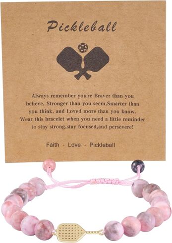 Adjustable Pickleball Bracelet with Crystal Paddle Charm, Pink and Black Beaded Design, Sports Jewelry Gift in Kuwait