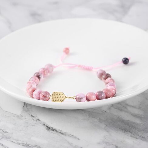 Adjustable Pickleball Bracelet with Crystal Paddle Charm, Pink and Black Beaded Design, Sports Jewelry Gift in Kuwait
