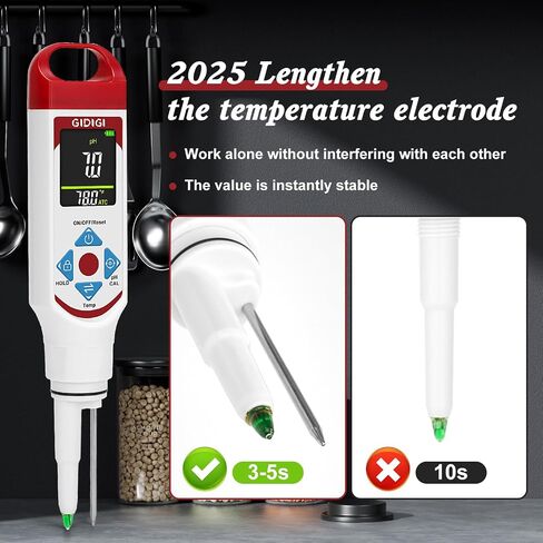 pH Meter Food Digital Electronic pH Tester for Fermentation 3*50ml pH Buffer Calibration Solution Kits Hot Sauce Food Tester Probe for Cheese Sourdough pH Temperature pH Test Strips for Acidity in Kuwait