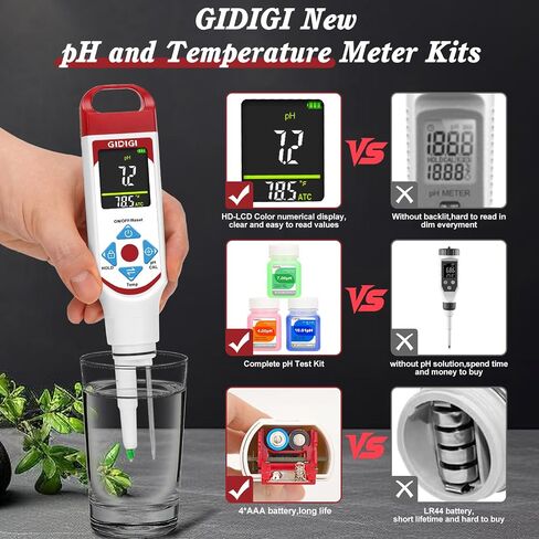 pH Meter Food Digital Electronic pH Tester for Fermentation 3*50ml pH Buffer Calibration Solution Kits Hot Sauce Food Tester Probe for Cheese Sourdough pH Temperature pH Test Strips for Acidity in Kuwait